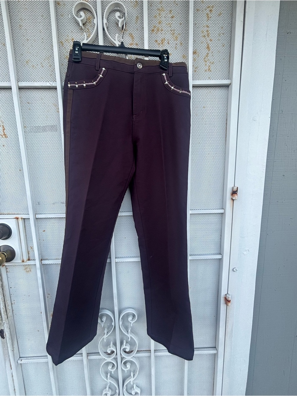 Microo Plum Bootcut Jeans Stripe Leg Embellished Pockets W30"XL29" stretch